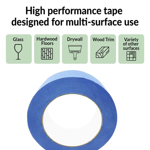 Blue Painter's Tape 1 Inch Wide Bulk Pack With 26 Rolls And 1,430 Yards Total for multi-surface high performance use.