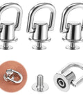 4 Pack D Rings For Purses And Bags, Heavy Duty Rotatable Metal Hardware Set with Screws and Punch, Silver components displayed