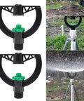 2 Pack 6 Nozzle Center Pivot Sprinkler System For Low Pressure Irrigation, 4-7m Spray Radius, DN15, in use on tripod in garden
