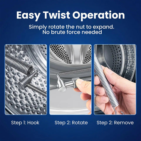 Image showing steps for using Built Like A Tank 304 Stainless Steel Washer Spring Removal Tool, highlighting easy twist operation.