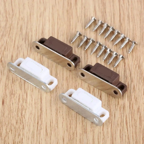 Pack Of 5 Magnetic Door Catches For Cabinets And Wardrobes Strong Magnetic Cabinet Latch White And Brown 27 By 10 Millimeter Includes Screws