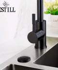 Matte black sink with 3.6 inch push button air switch kit for garbage disposal, brass cover, countertop mount