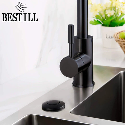 All In One Garbage Disposal Air Switch Kit For Sink Top With Single Outlet Matte Black 3.6 Inch Push Button Brass Cover UL Listed