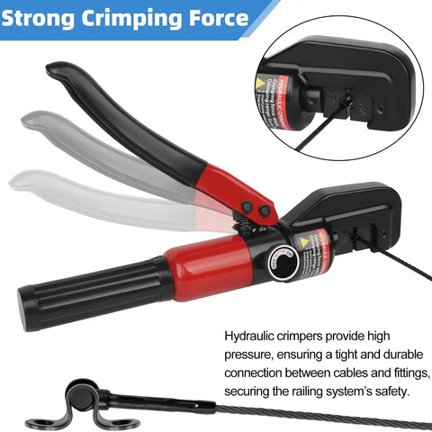 Upgraded Hydraulic Crimping Tool For One Eighth And Three Sixteenths Stainless Steel Cable Railing Kits with side view