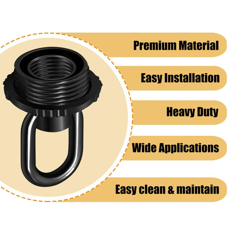 Front view of black die-cast ceiling hook loop with screw collar for canopy hardware kit (1 pack).