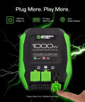 Road Ready 1000W Power Inverter 2000W Peak DC 12 Volt To AC 120 Volt Converter with three outlets and USB ports.