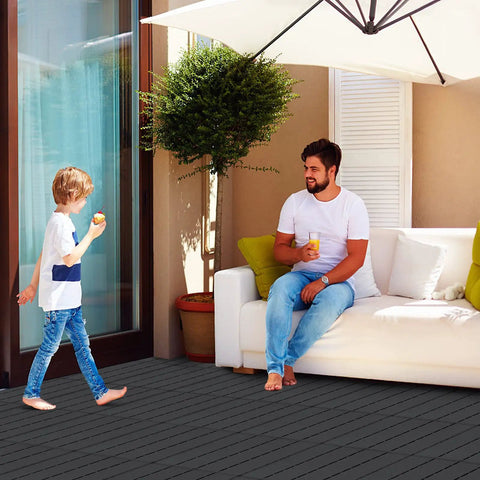 Interlocking Plastic Deck Tiles 12x12 Inches Pack of 20 All Weather Outdoor Indoor Waterproof Pavers for Pool Balcony Backyard Patio and Pathway in Charcoal Gray No Fuss Easy Install Low Maintenance