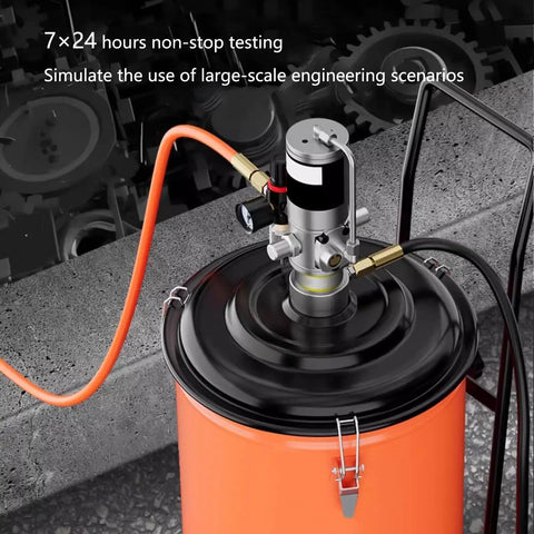 High Temperature Grease Pump Kit For 5 Gallon Buckets With 19Ft Explosion Proof Tubing Pro Grade Grease Gun on orange drum