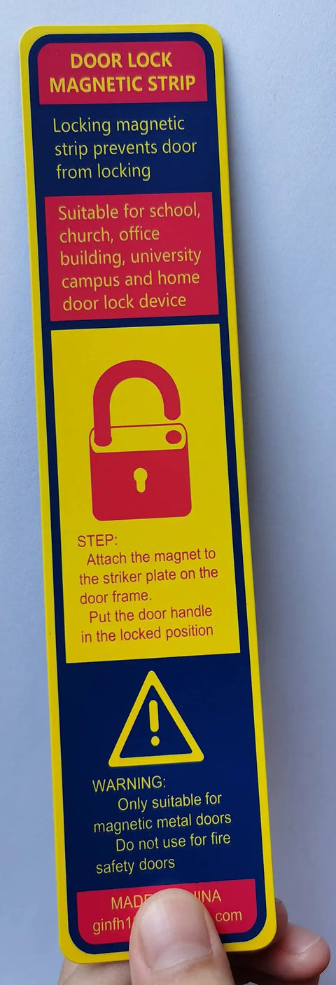 Instruction guide on Six Pack Magnetic Lockdown Strips For Iron Door Frames, No Brainer Emergency Lockdown Solution, Yellow