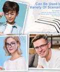 Universal Glasses Repair Kit With Screws And Two Pairs Of Replacement Arms For Broken Specs featuring people wearing glasses.