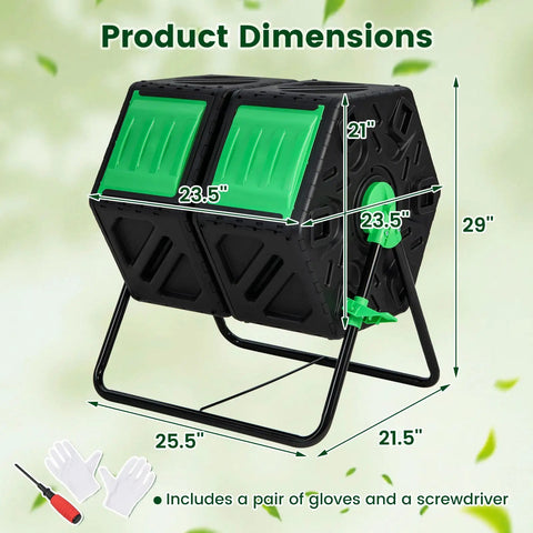 Dual Chamber Outdoor Compost Tumbler With Aeration Built Tough Heavy Duty Rotating Composter 2 Sliding Doors 34.5 Gallon Bin