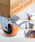 3 Inch Caster Wheels Set of 4 with Brakes, Quiet Polyurethane Casters featuring free switch lock demonstration.