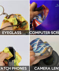 Seabbo 4-pack microfiber cleaning cloths on keychain; double-sided World Classic Art design for eyeglasses, screens, watches, and camera lenses.