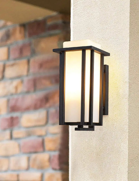 Big Outdoor Wall Light Lantern For Porch Exterior All Weather Rustproof Black Fixture With Frosted Glass mounted on wall