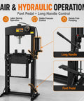 Heavy Duty Air Hydraulic Shop Press With Foot Pedal Totally Badass Rig showcases detailed air and hydraulic controls, adjustable features.