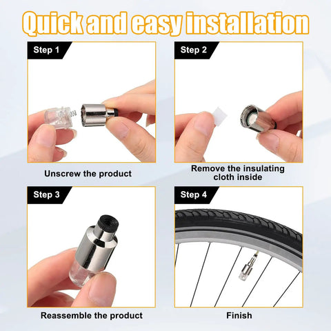 Installation steps for 8 Pack LED Tire Valve Stem Cap Lights Waterproof Motion Activated Lit Neon Wheel Lights For Tire Valve Spokes