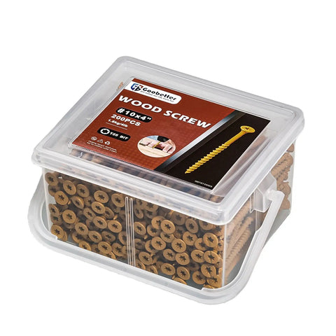 Container of 4 Inch Wood Screws 200 Piece Set For Deck And Fence Projects Exterior Construction Screws With Rust Resistant Coating