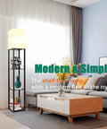 Floor Lamp With Shelves Modern Standing Shelf Light With 3 CCT LED Bulbs Built In Storage Shelves For Living Room Black Finish