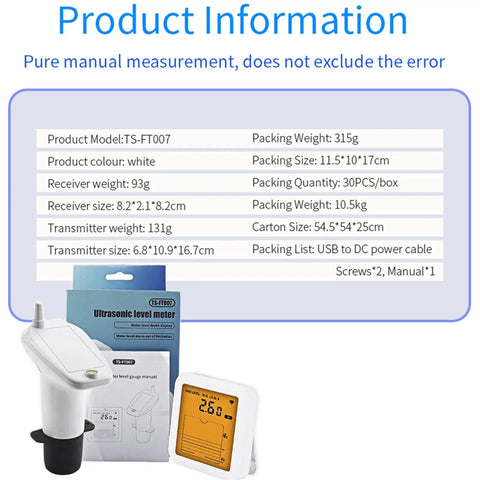 Product information and packaging for No Fuss Ultrasonic Water Level Monitor With Digital Readout And High Sensitivity Sensor