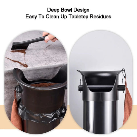 Floor Standing Espresso Knock Box For Hassle Free Daily Pulls - Heavy Duty Commercial coffee grounds bin with deep bowl design.