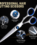 Close-up of one scissor from the Two Pair Hair Cutting Scissors Set With Straight And Textured Blades Pro Grade Stainless Steel