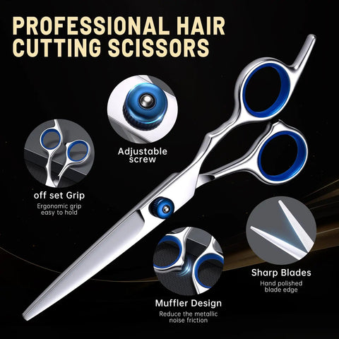 Close-up of one scissor from the Two Pair Hair Cutting Scissors Set With Straight And Textured Blades Pro Grade Stainless Steel