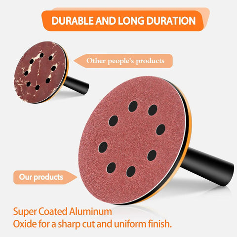 Comparison of 100 Piece 5 Inch Sanding Discs Set With 8 Hole Hook And Loop, showing durability and finish quality differences.