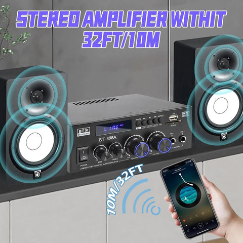 BT398A Stereo Amplifier Receiver With Bluetooth USB SD FM Radio Optical And Coaxial Inputs 900W Peak Power 2 Channel Home Audio Amplifier