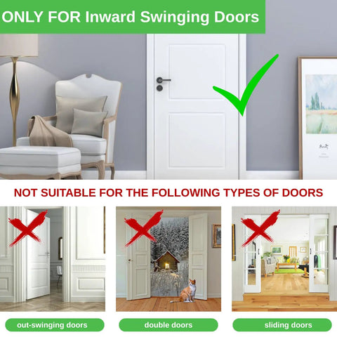 Instructions for Heavy Duty Home Security Door Lock With Non Spring Flip Design For Inward Swinging Doors, not suitable for other door types.