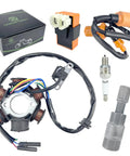 All In One Ignition Kit For GY6 125cc Engines - 6 Pin AC CDI Box, A7TC Spark Plug, Magneto Stator Coil, Flywheel Puller