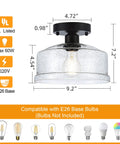Semi Flush Mount Ceiling Light With Seeded Glass Shade In Black Finish Modern Farmhouse Style Fixture dimensions guide