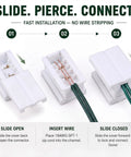 Badass 50 Pack Of Spt-1 Vampire Plugs For Christmas Light Wire Connectors And Diy Splice Cords Indoors Or Outdoors Powers Up String Lights With Zero Hassle In Bright White showing installation steps for vampire light plugs.