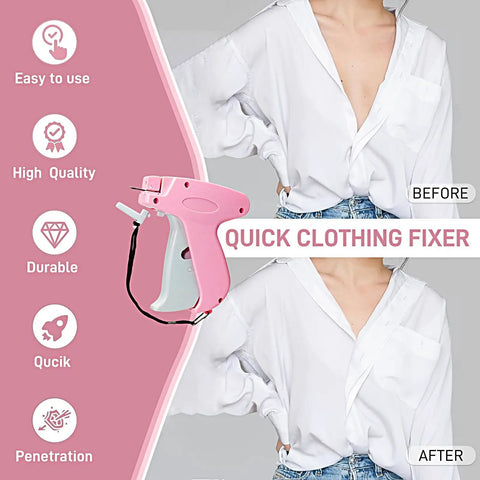 Stitch Gun For Clothes Handheld Quick Clothing Fixer Sewing Kit With 1000 Black And 1000 White Fasteners, 6 Replacement Needles, Pink
