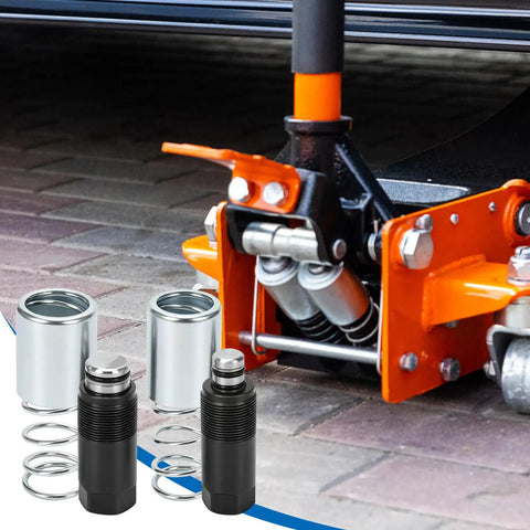 Floor Jack Replacement Parts Kit For 3 Ton Dual Pump Jacks With Piston Plunger Assemblies And Hydraulic Seal Kit displayed with jack