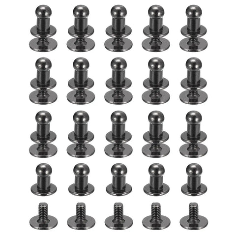 4mm Ball Head Rivet Set With Screws, 20 Pack Round Button Nipple Rivets, Metallic Black Finish for DIY Leather Craft Handbags and Belts