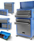 Real Deal Heavy Duty Tool Chest With Eight Spacious Drawers And Tight Locking Compartments Designed For Rapid Detachment Smooth Ball Bearing Casters guarantee easy grind and organization.