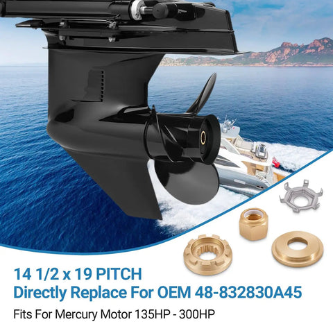 Beefed Up Aluminum Boat Propeller 14 1/2 X 19 Pitch 48-832830A45 For Outboard Engines 135 300HP And Alpha One Bravo One 15 Spline Right Hand Hub Kits Included Today