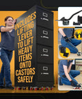 Heavy Duty Furniture Dolly Kit With Wheels Moving Dollies For Appliances And Piano Max 2000 Lb Load Capacity Double Bearings Locks Industrial Grade Roller Set Black Red, lifting lever in use.