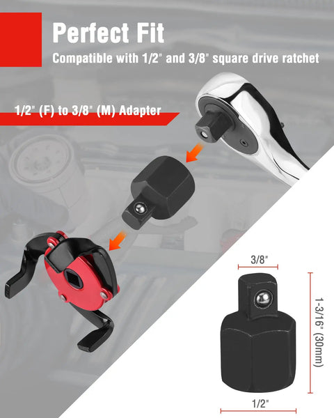 1/2 to 3/8 adapter with wrench for 2-Piece Oil Filter Wrench Set With 12 Inch Adjustable Oil Filter Plier And 3-Jaw Universal Removal Tool