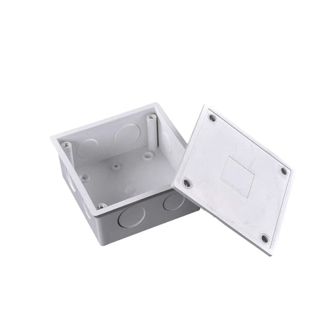 4X4X3 Inch White PVC Junction Box For Electrical Conduit, Heavy Duty Plastic Junction Box With Pre Molded One Half Inch And Three Quarter Inch Knockouts, Snap Off Cover And Metal Lid Screws Included, Durable Indoor Wiring.