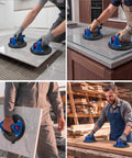 Heavy Duty 8 Inch Vacuum Suction Cups For Glass And Tile, 2 Pack Industrial Lifting Tool shown in use lifting large tiles.