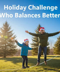 Ultimate 70 Foot Slackline Kit With Training Line For Backyard Fun, father and child balancing on slackline in holiday hats