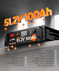 Rock Solid 51.2 Volt 100 Amp Hour LifePo4 Battery For Home Energy Storage And Off Grid Power With Smart Bms and 3U Rack Mount features.