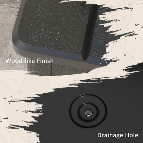 Close-up of Three In One Outdoor Umbrella Base, Coffee End Table, And Planter Box With Drain Hole showing wood texture and drain hole.