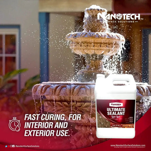 Heavy Duty Wet Look Concrete Sealant High Gloss Water Repellent Coating For Masonry Stone Slate Tile UV Resistant Water Based Formula That Slaps On Smooth And Gives Your Floors That Slick New Shine 5 Gallons near a fountain.