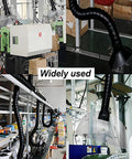 Heavy Duty Fume Extract Arm With No Sag Flex 120Cm Articulated Duct Hose And Precision Nozzle for welding smoke in a workshop environment.
