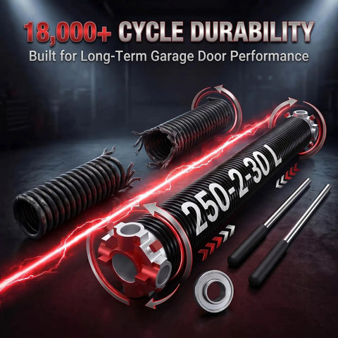 Pair Of 2 Inch Garage Door Torsion Spring Set With Non Slip Winding Bars And Center Bearing Black Coated 0.250x2x30 Replacement