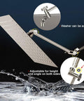 12 Inch Square Rain Showerhead With 11 Inch Adjustable Extension Arm Ultra Thin High Pressure Stainless Steel Shower Head Brushed Nickel Finish Full Body Waterfall Coverage Easy Clean And Install For A Dope Home Spa Vibe Upgrade