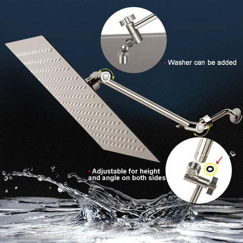 12 Inch Square Rain Showerhead With 11 Inch Adjustable Extension Arm Ultra Thin High Pressure Stainless Steel Shower Head Brushed Nickel Finish Full Body Waterfall Coverage Easy Clean And Install For A Dope Home Spa Vibe Upgrade