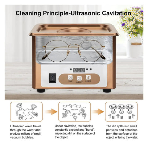 Heavy Duty 900Ml Ultrasonic Cleaner Machine With Sixty Watt Power And Forty Kilohertz Frequency for glasses washing in water tank.